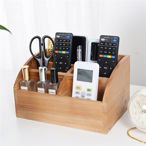 Wood Desk Organizer  | Wood Remote Control Storage Box